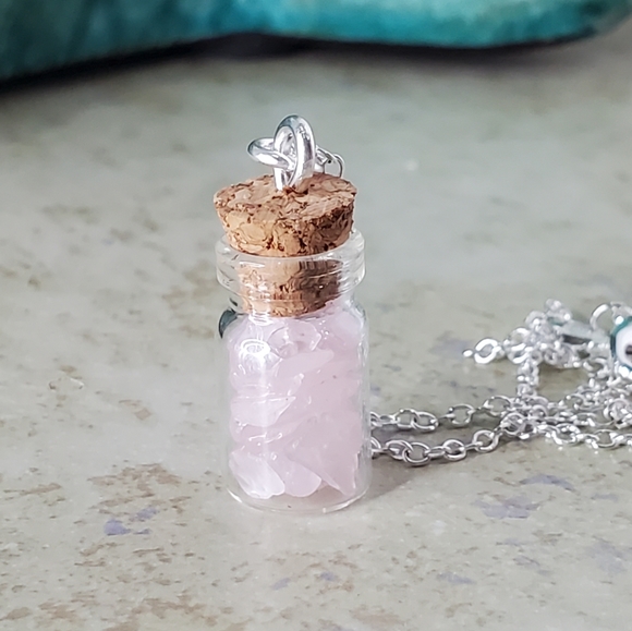 Closet Closing! Genuine Rose Quartz Itty Bitty Pixie Bottle Necklace - Picture 3 of 10